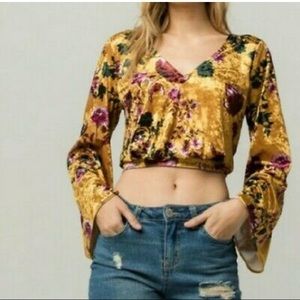 Crushed velvet cropped blouse